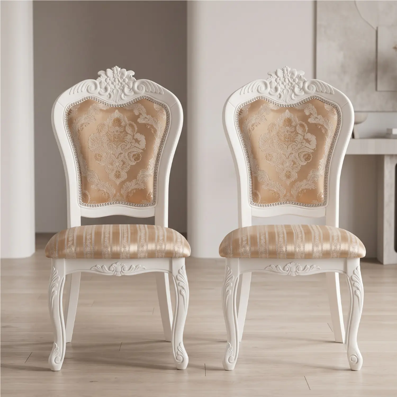 Set de 2 Sillas de Comedor Clásicas Blancas Tapizadas 1