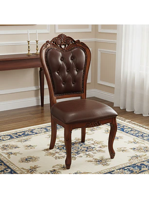 Silla de Comedor Clásica Caoba Capitoné Tallada de Madera