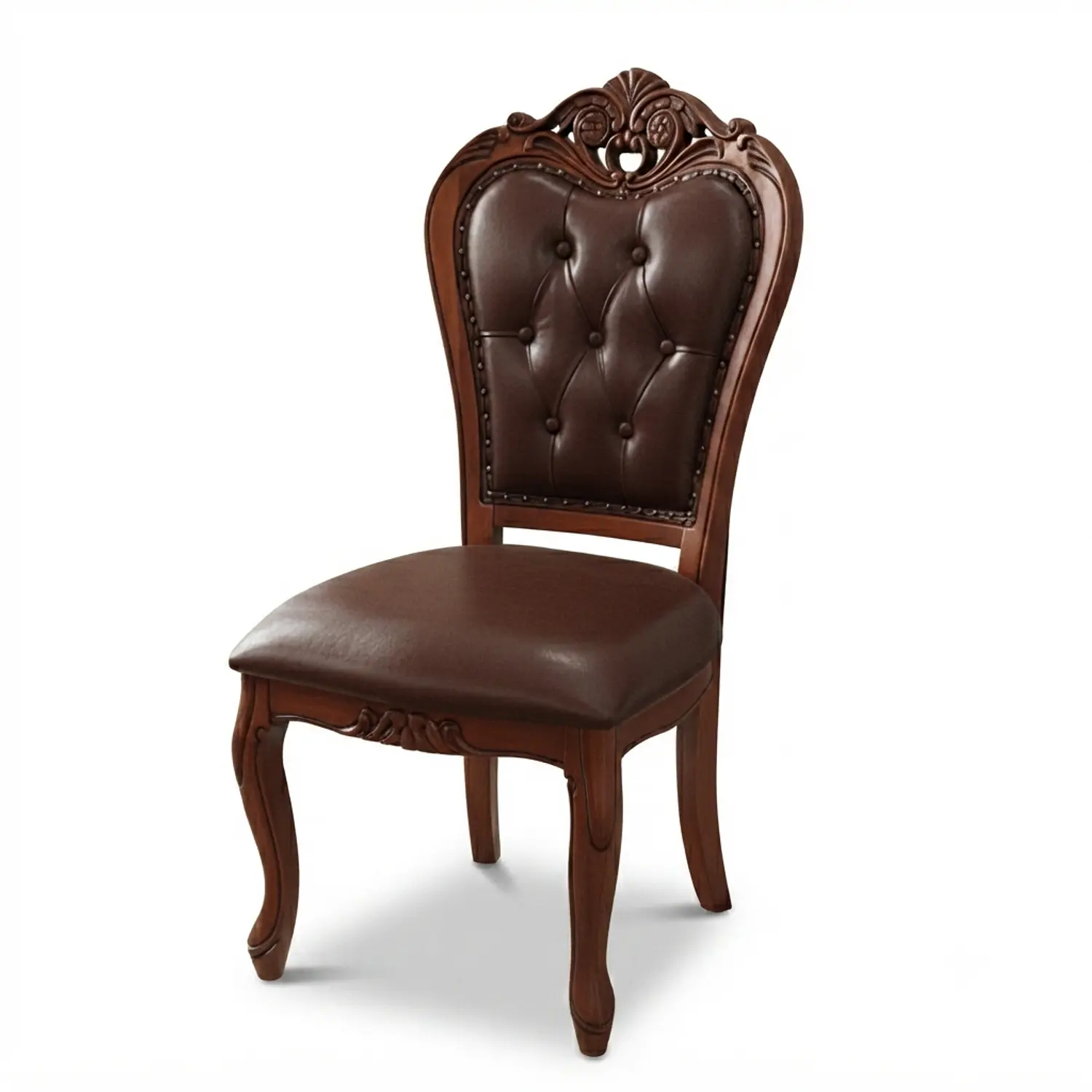 Silla de Comedor Clásica Caoba Capitoné Tallada de Madera 3