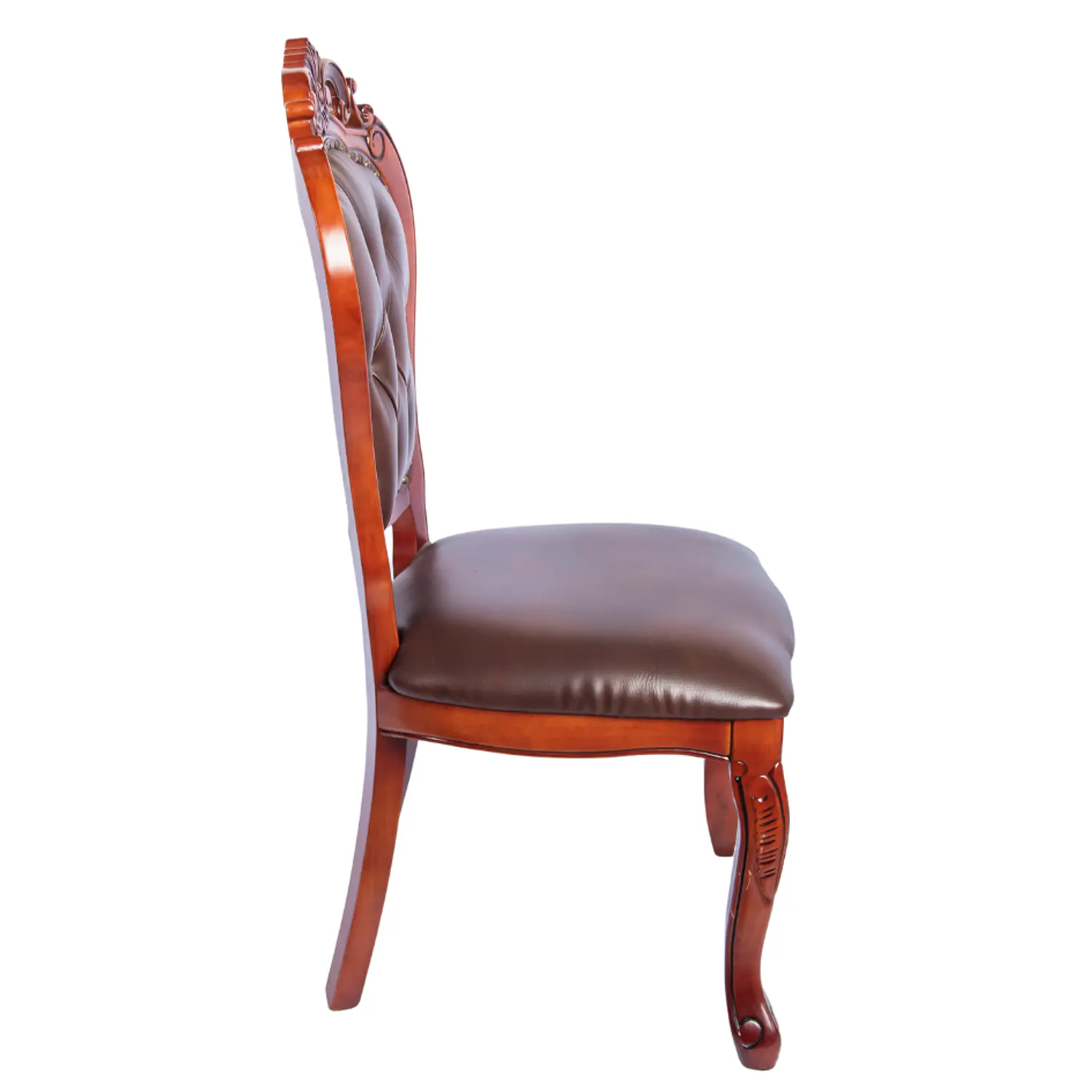 Silla de Comedor Clásica Caoba Capitoné Tallada de Madera 5