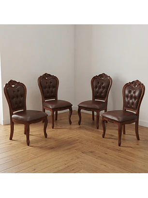 Set 4 Sillas de Comedor Clásicas Caoba Capitoné de Madera