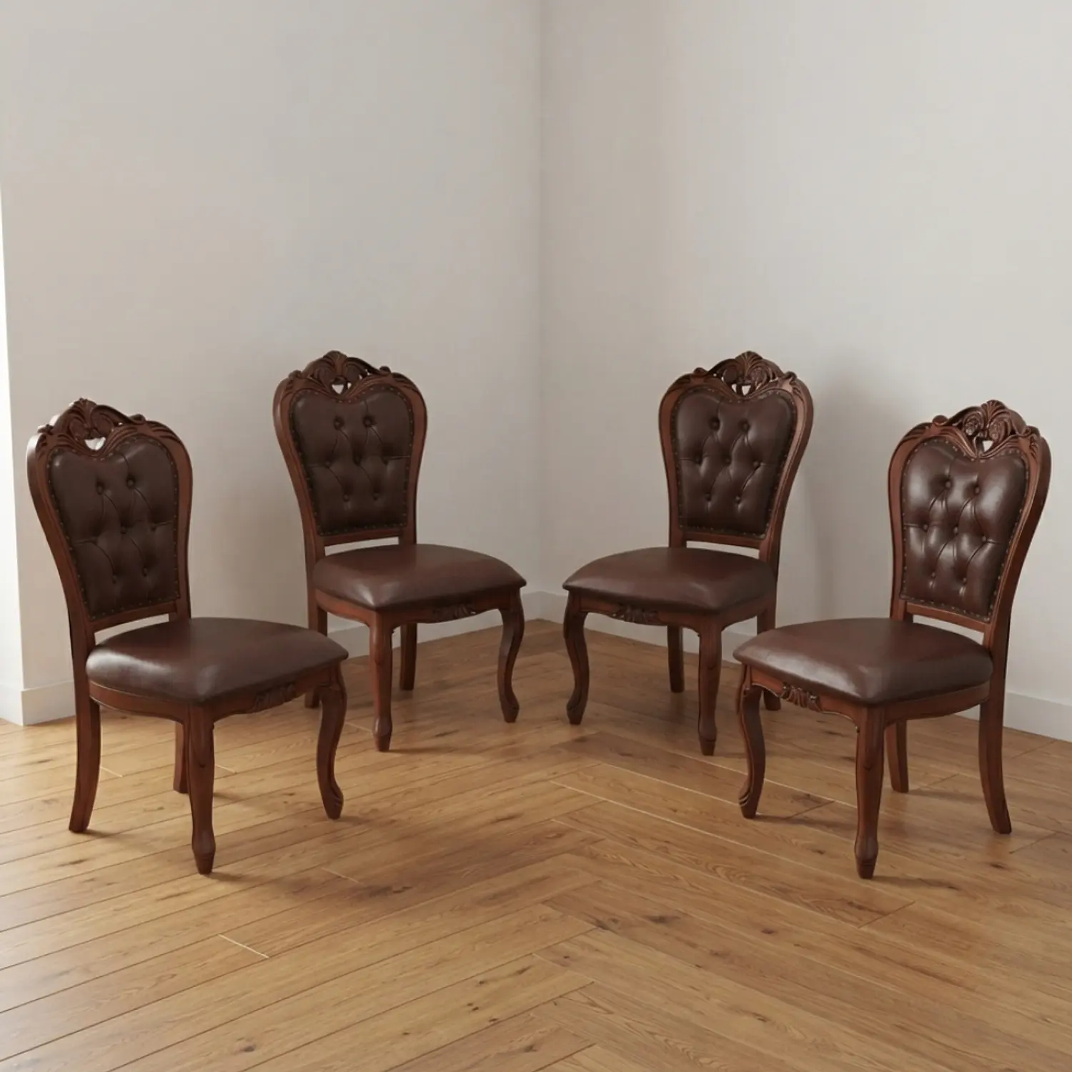 Set 4 Sillas de Comedor Clásicas Caoba Capitoné de Madera 1