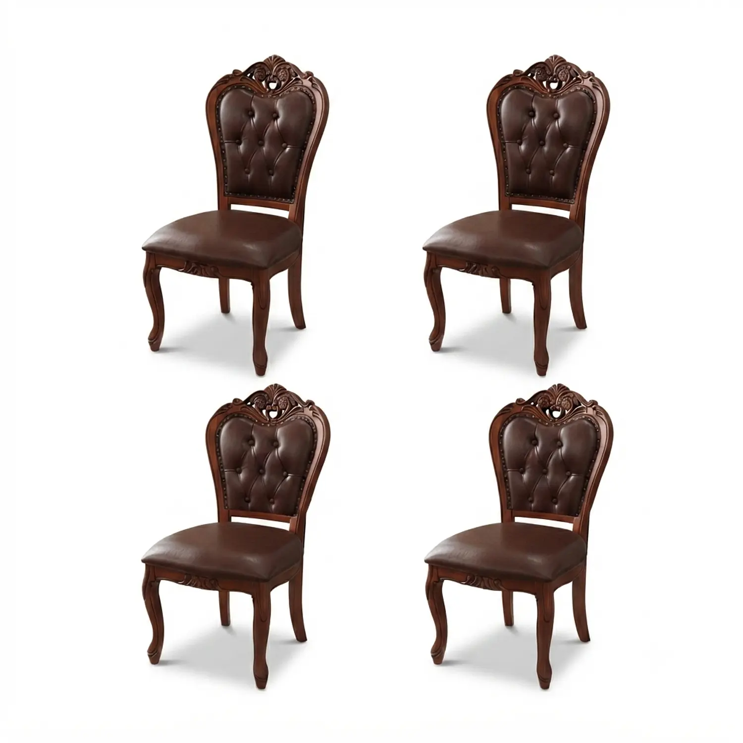 Set 4 Sillas de Comedor Clásicas Caoba Capitoné de Madera 3