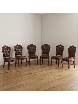 Set 6 Sillas de Comedor Clásicas Caoba Capitoné de Madera