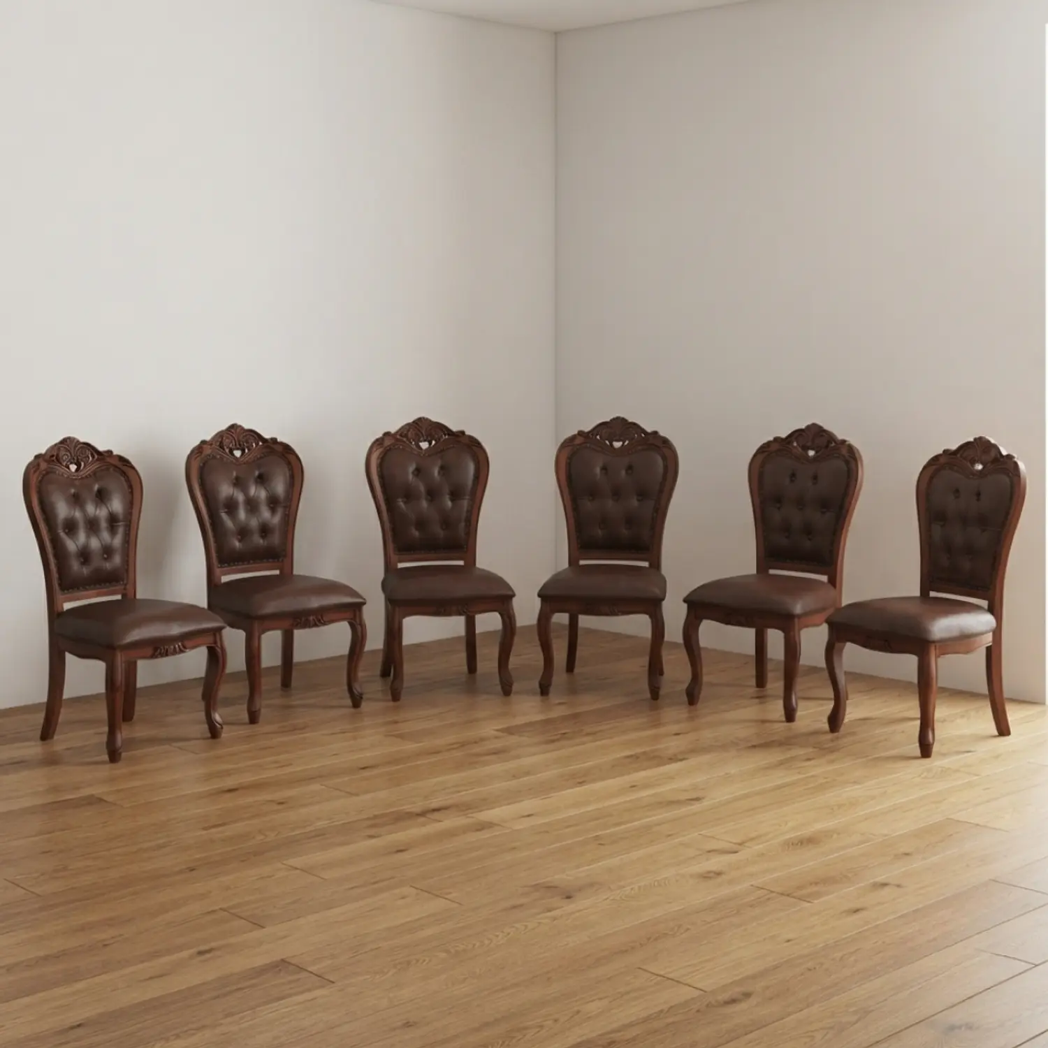 Set 6 Sillas de Comedor Clásicas Caoba Capitoné de Madera 1
