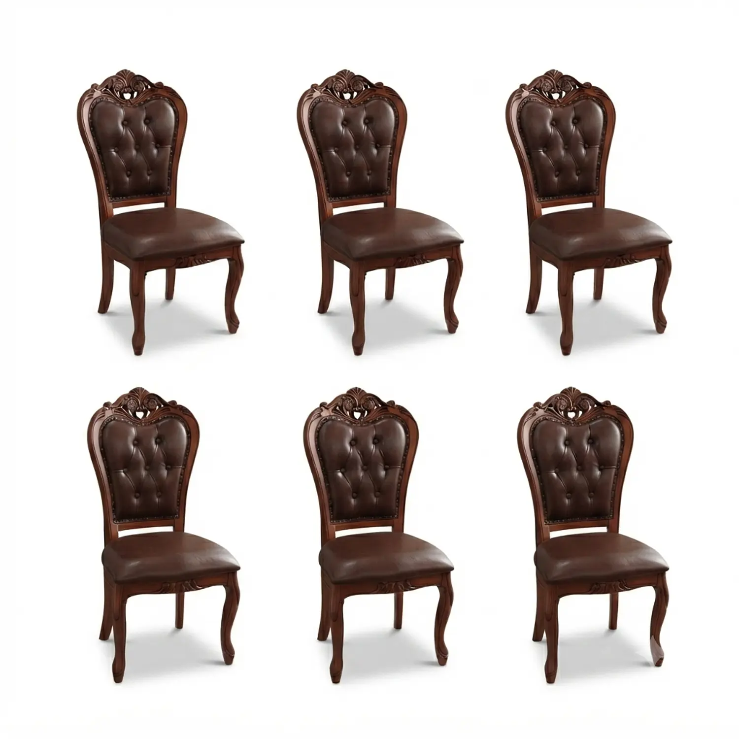 Set 6 Sillas de Comedor Clásicas Caoba Capitoné de Madera 3