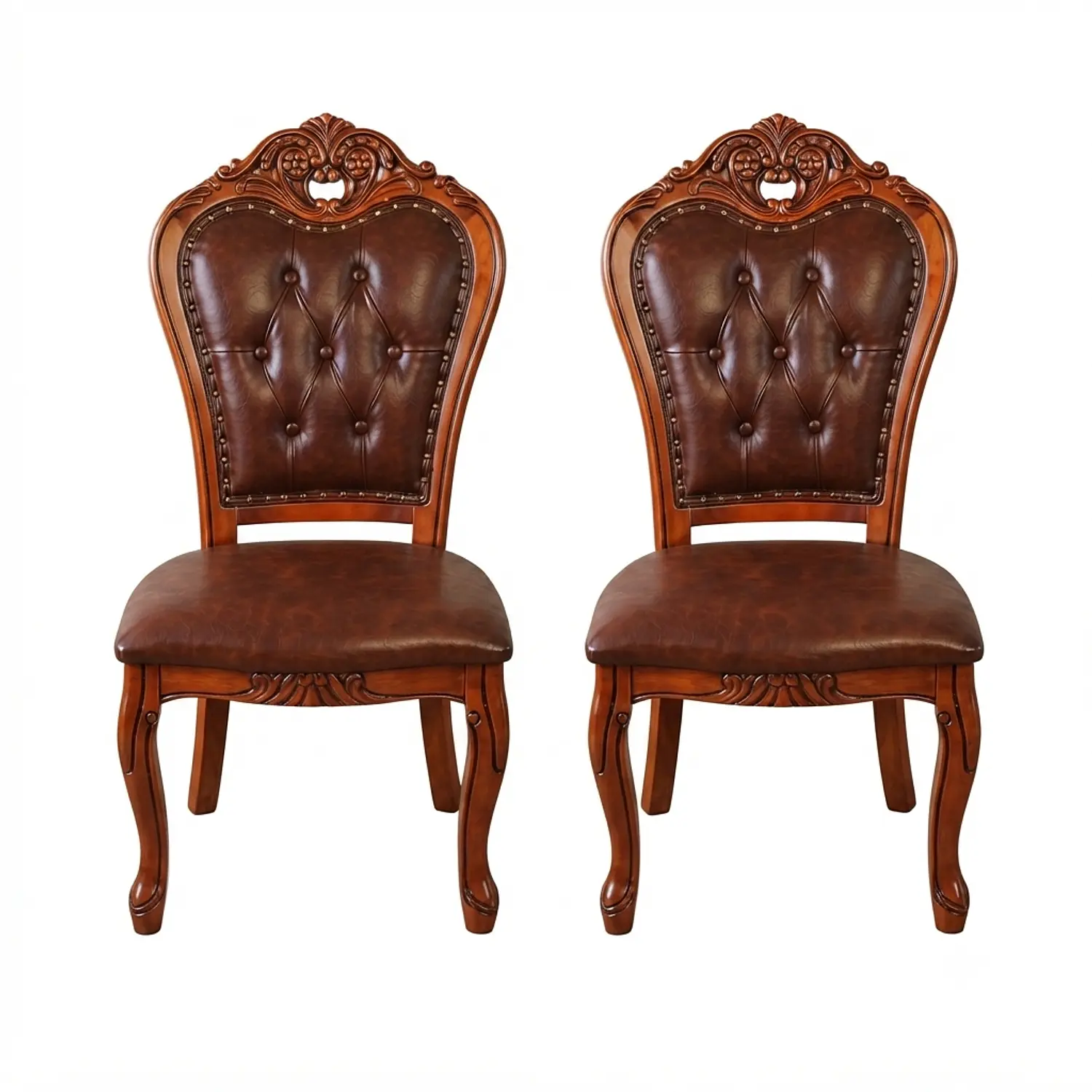 Set 2 Sillas de Comedor Clásicas Tapizadas en Cuero Sintético 3