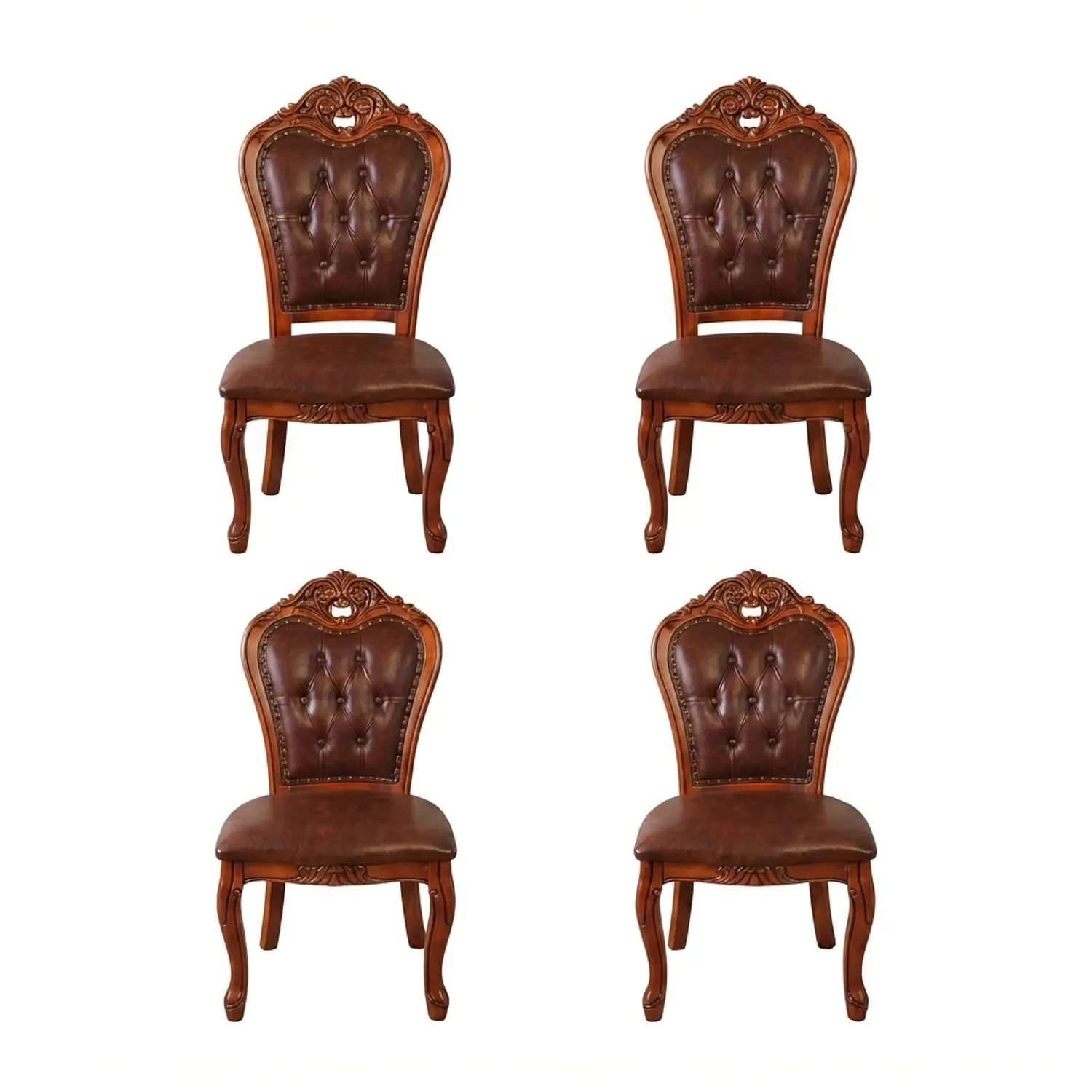 Set 4 Sillas de Comedor Clásicas Tapizadas en Cuero Sintético 3