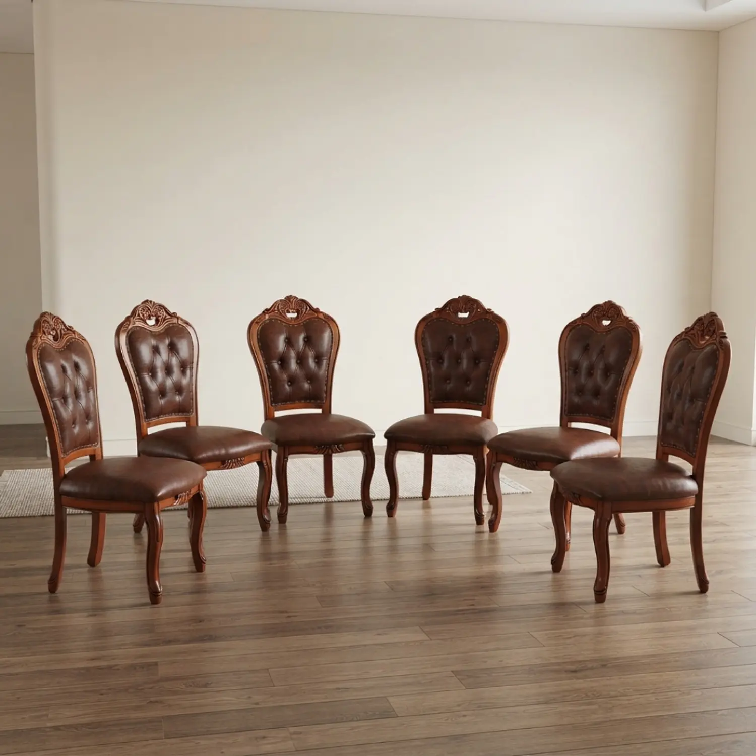 Set 6 Sillas de Comedor Clásicas Tapizadas en Cuero Sintético 1