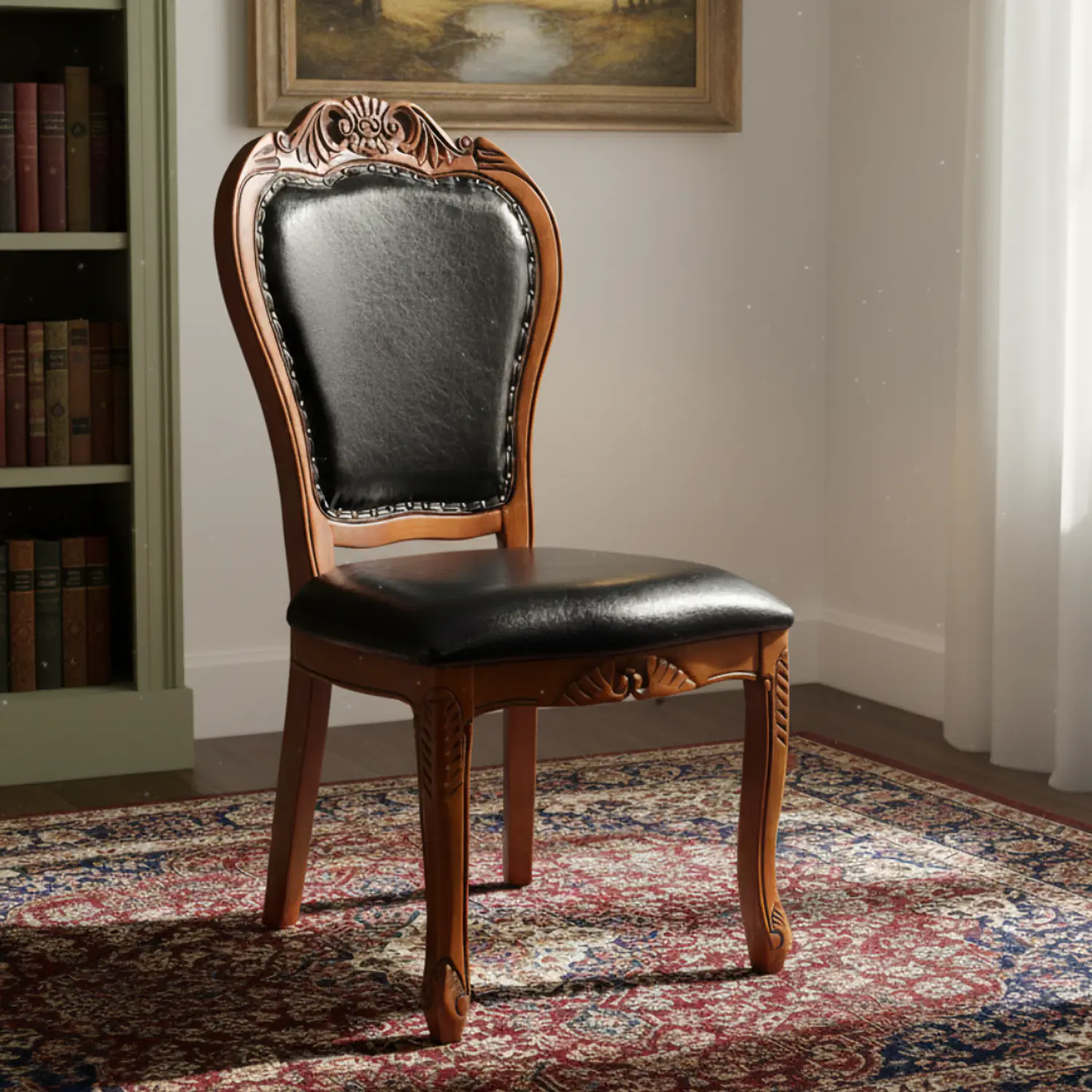 Silla de Comedor Berlín de Madera Americana y Ecocuero Negro 1