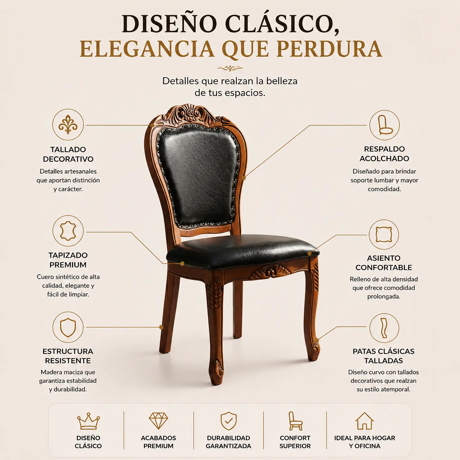 Silla de Comedor Berlín de Madera Americana y Ecocuero Negro 2