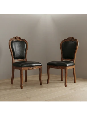 Set 2 Sillas de Comedor Berlín Madera Americana Ecocuero Negro