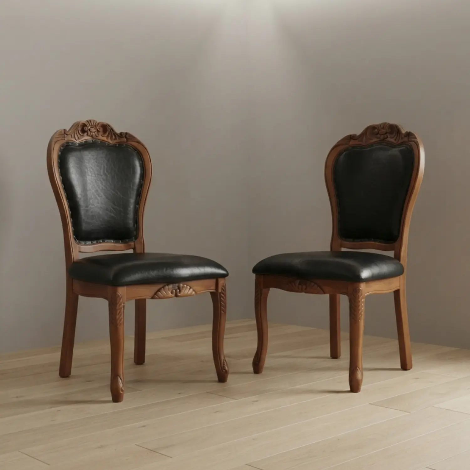 Set 2 Sillas de Comedor Berlín Madera Americana Ecocuero Negro 1