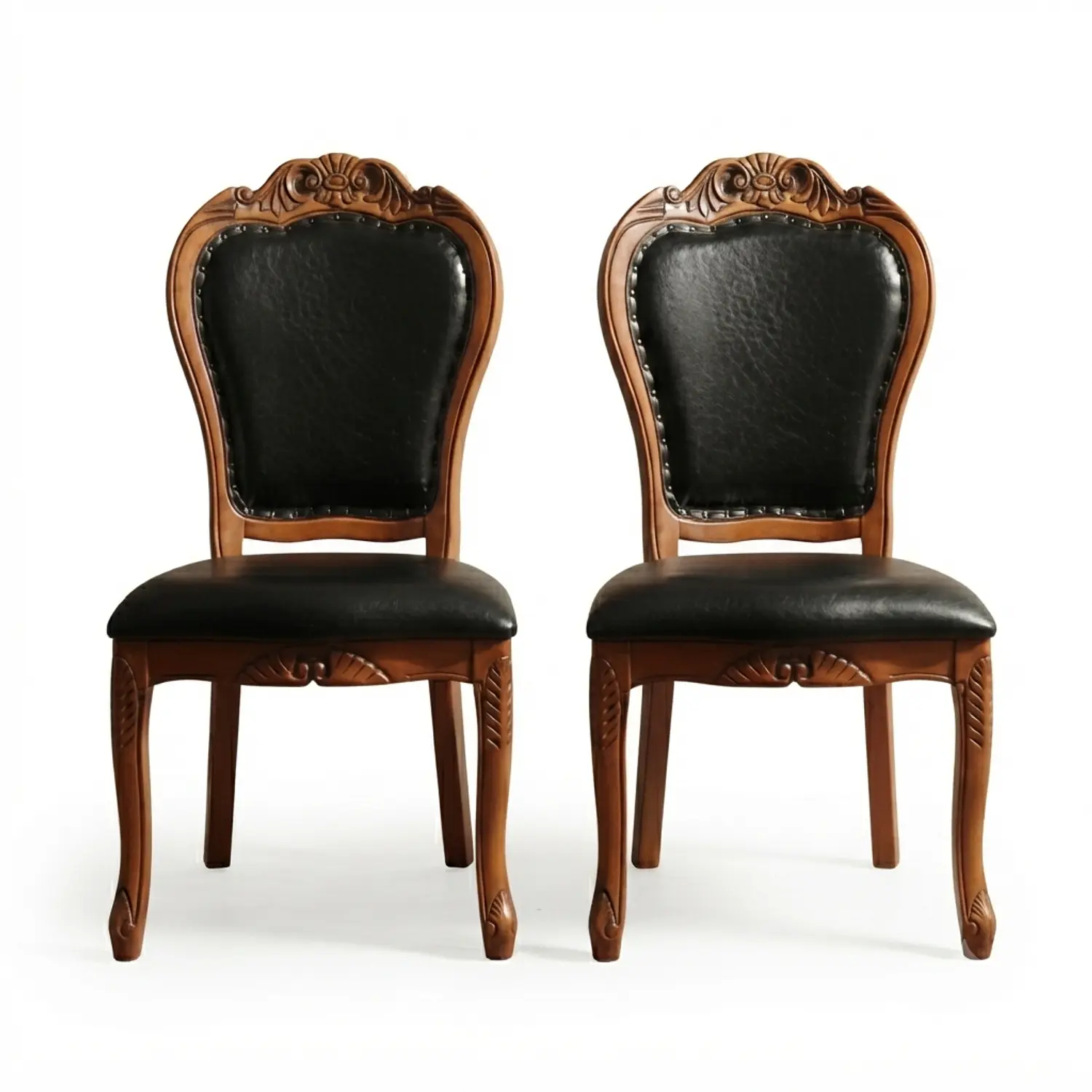 Set 2 Sillas de Comedor Berlín Madera Americana Ecocuero Negro 3