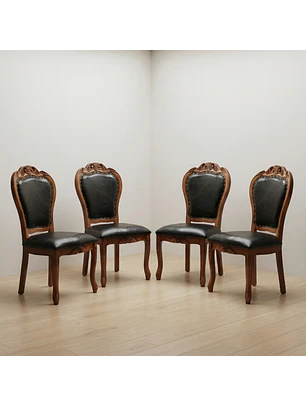 Set 4 Sillas de Comedor Berlín Madera Americana Ecocuero Negro