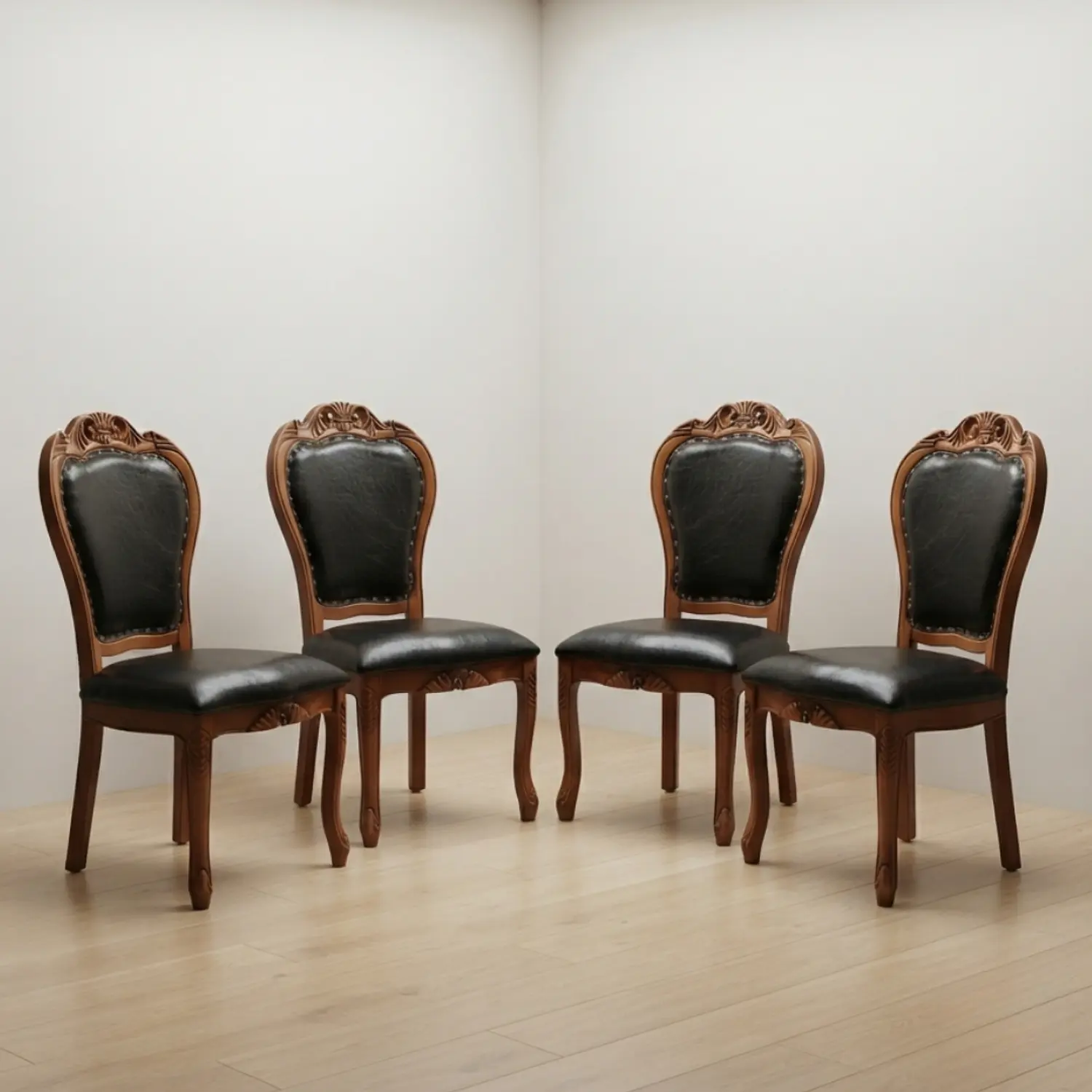 Set 4 Sillas de Comedor Berlín Madera Americana Ecocuero Negro 1