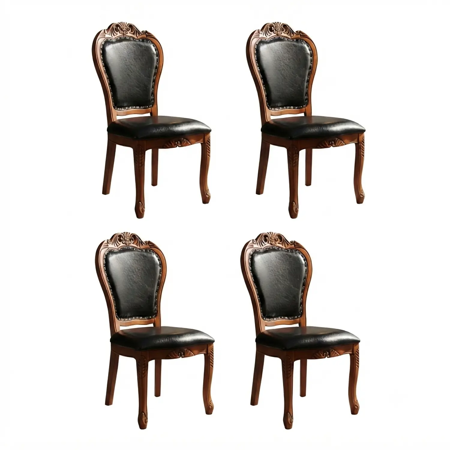 Set 4 Sillas de Comedor Berlín Madera Americana Ecocuero Negro 3