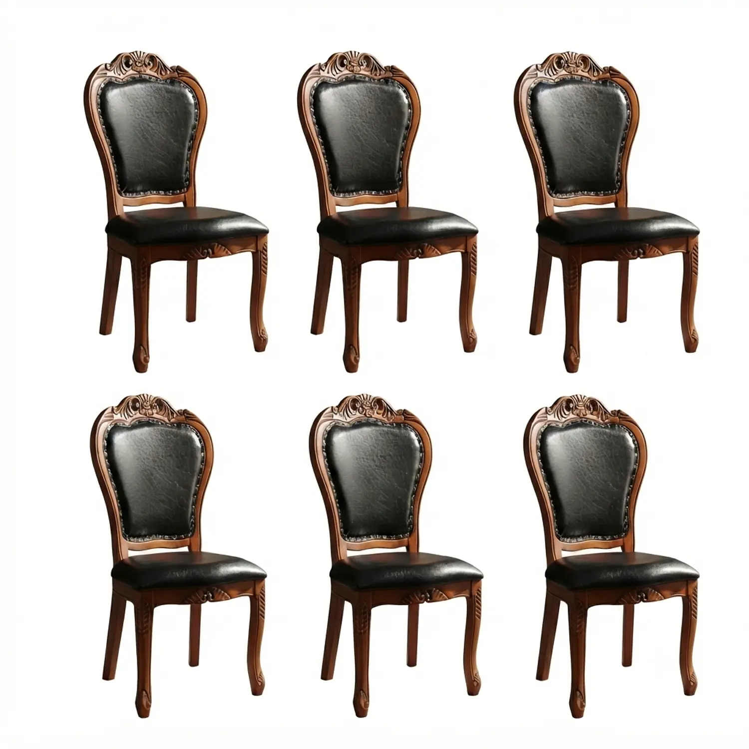 Set 6 Sillas de Comedor Berlín Madera Americana Ecocuero Negro 3