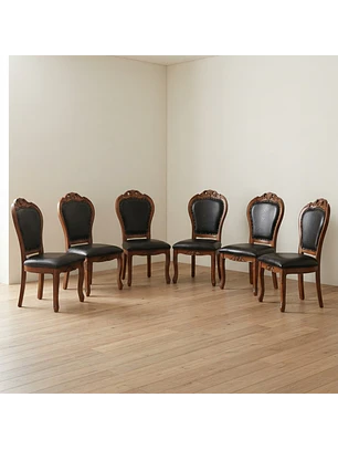 Set 6 Sillas de Comedor Berlín Madera Americana Ecocuero Negro