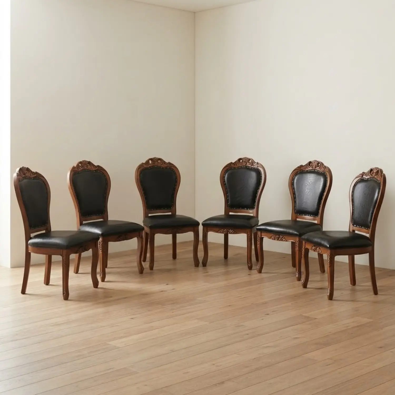 Set 6 Sillas de Comedor Berlín Madera Americana Ecocuero Negro 1