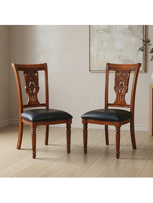 Set de 2 Sillas Clásicas Toledo de Madera Tallada y Ecocuero