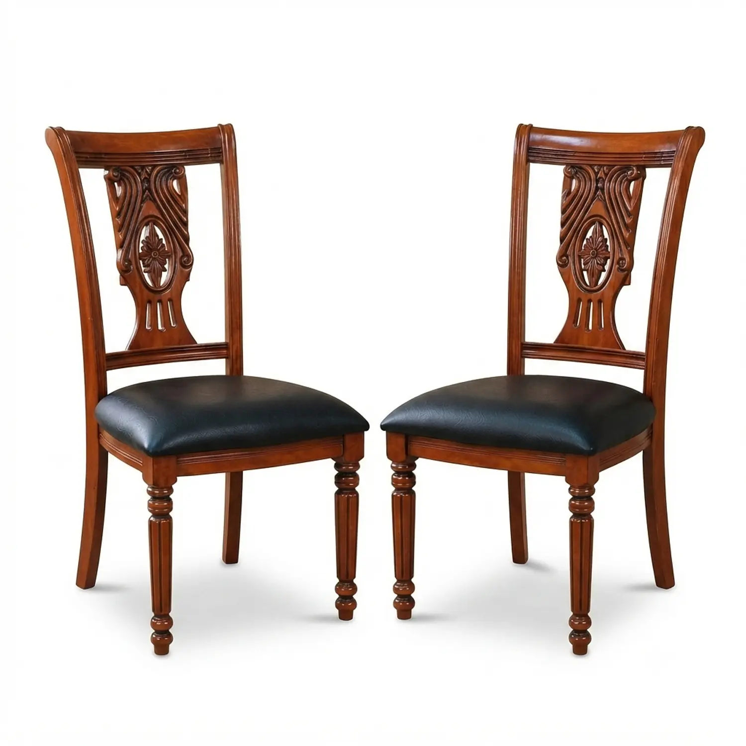 Set de 2 Sillas Clásicas Toledo de Madera Tallada y Ecocuero 3