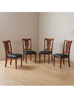 Set de 4 Sillas Clásicas Toledo de Madera Tallada y Ecocuero