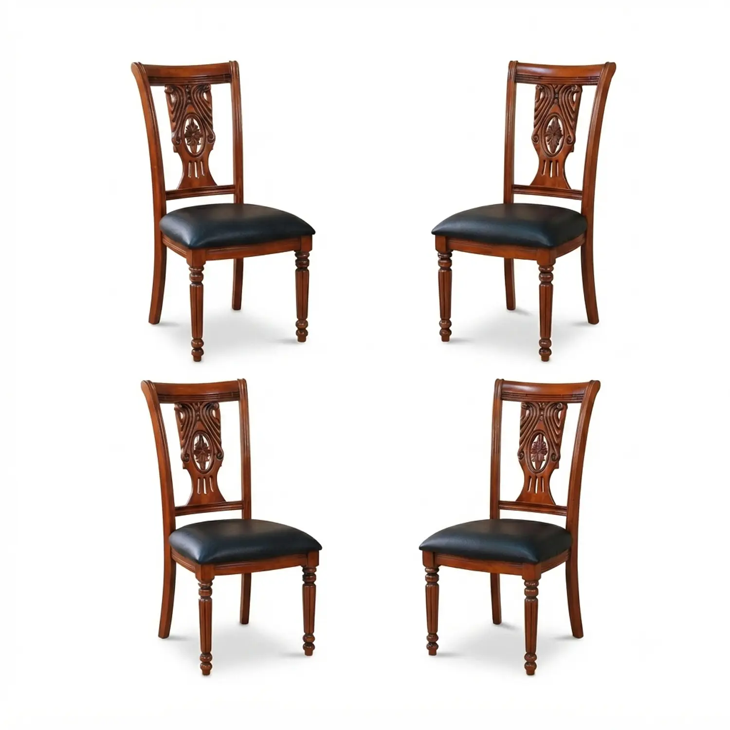 Set de 4 Sillas Clásicas Toledo de Madera Tallada y Ecocuero 4