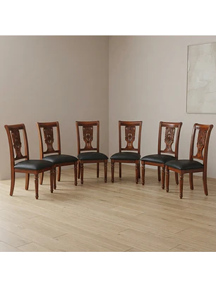 Set de 6 Sillas Clásicas Toledo de Madera Tallada y Ecocuero