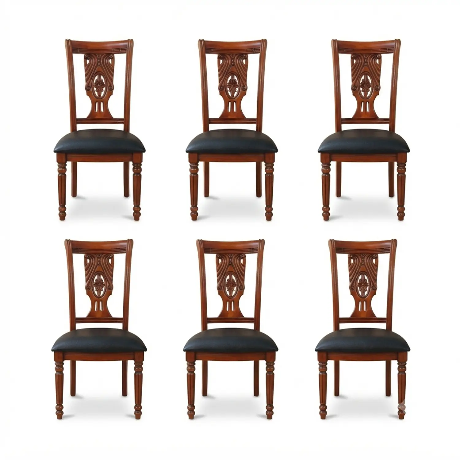 Set de 6 Sillas Clásicas Toledo de Madera Tallada y Ecocuero 3