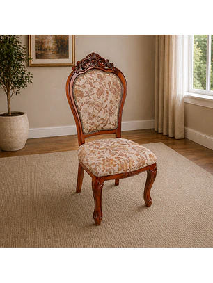 Silla Clásica Florencia de Madera Tallada con Tapiz Floral