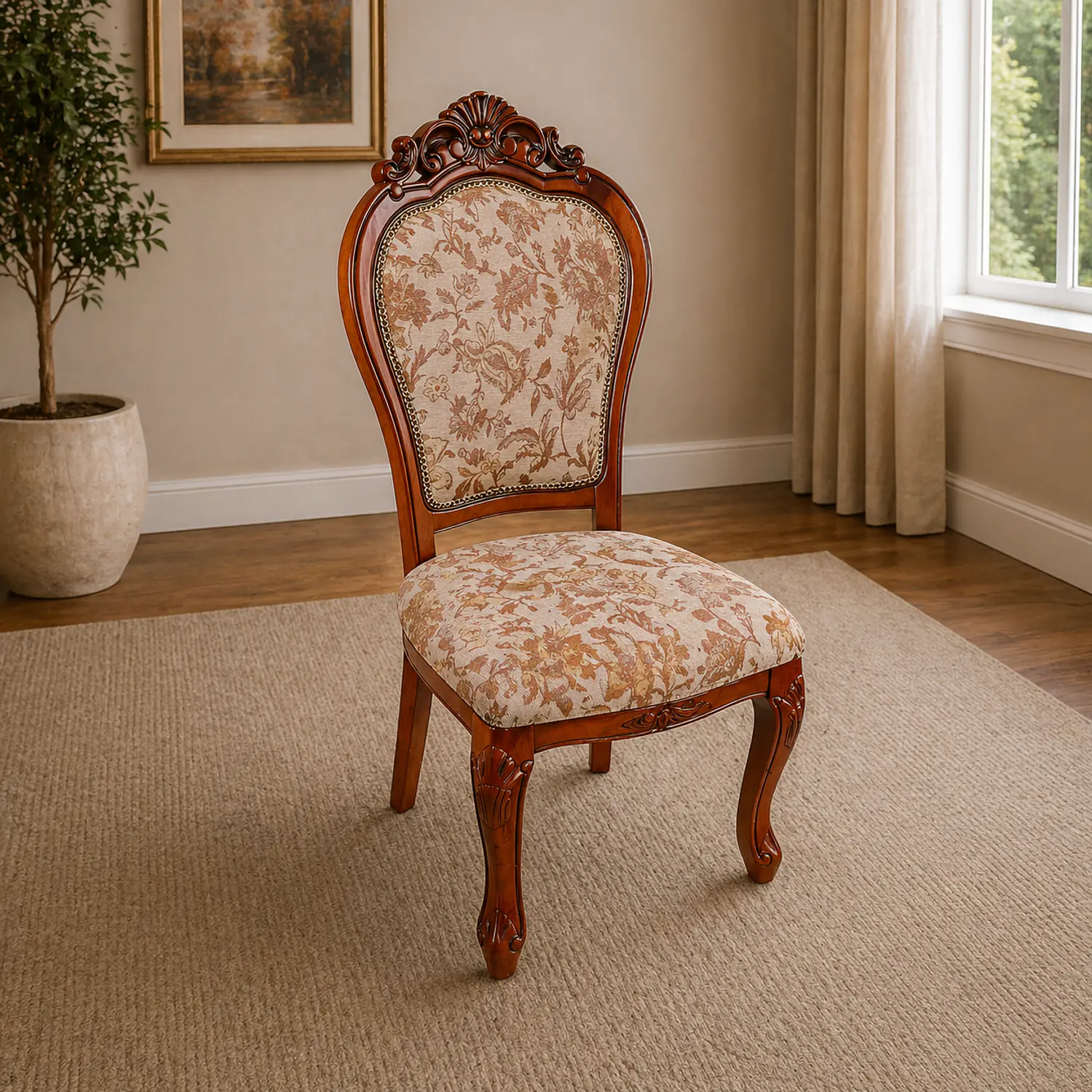 Silla Clásica Florencia de Madera Tallada con Tapiz Floral 1