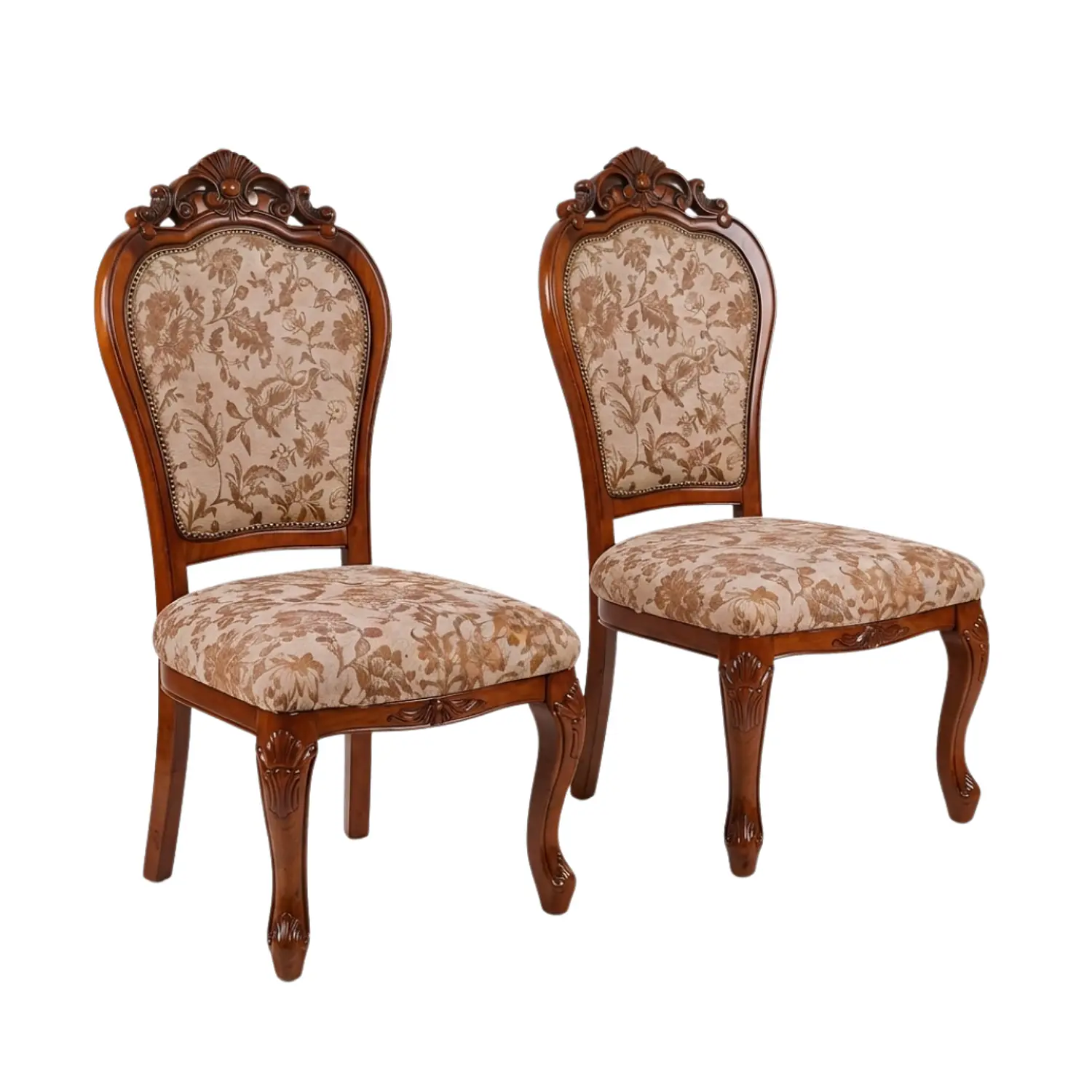 Set de 2 Sillas Clásicas Florencia Madera Tallada Tapiz Floral 3