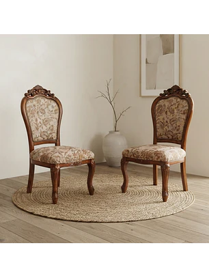 Set de 2 Sillas Clásicas Florencia Madera Tallada Tapiz Floral