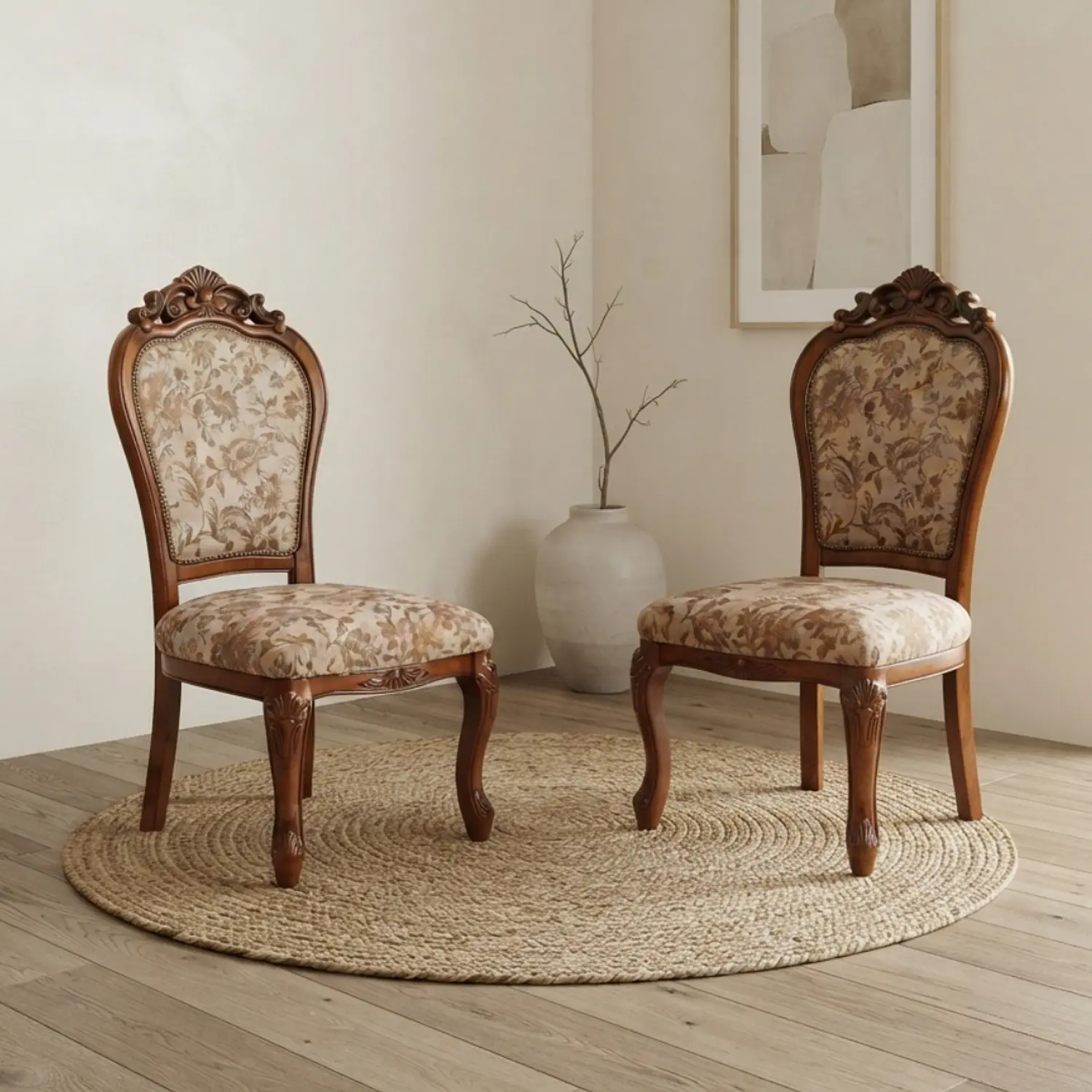 Set de 2 Sillas Clásicas Florencia Madera Tallada Tapiz Floral 1