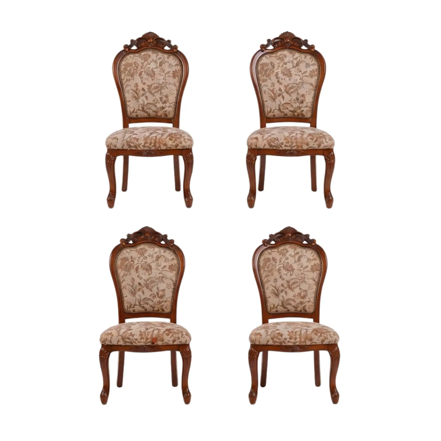 Set de 4 Sillas Clásicas Florencia Madera Tallada Tapiz Floral 3