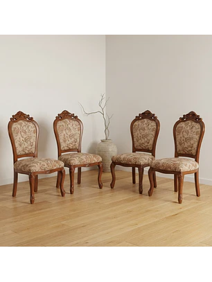 Set de 4 Sillas Clásicas Florencia Madera Tallada Tapiz Floral