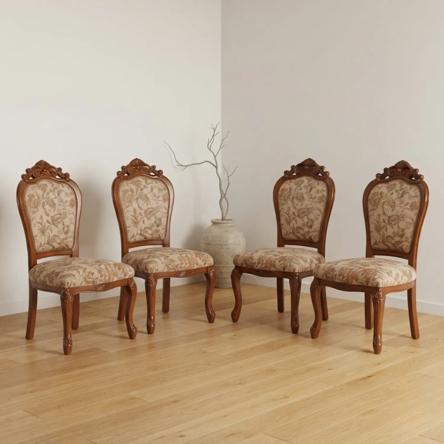 Set de 4 Sillas Clásicas Florencia Madera Tallada Tapiz Floral 1