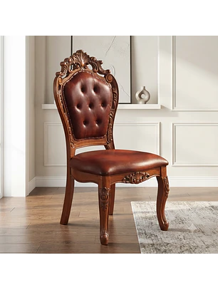Silla de Comedor Praga de Madera Americana Cuero Capitoné