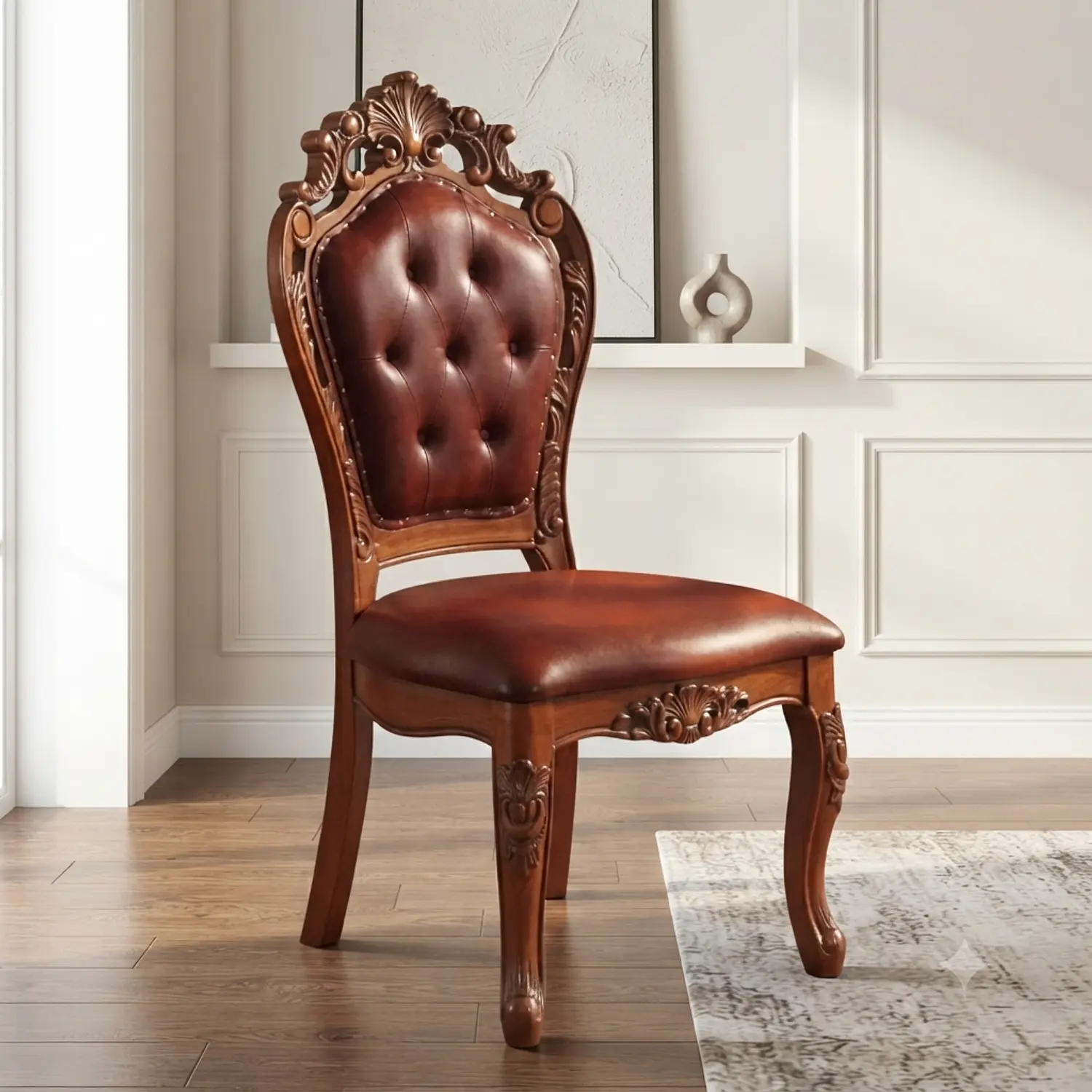Silla de Comedor Praga de Madera Americana Cuero Capitoné 1