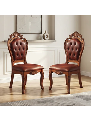 Set 2 Sillas de Comedor Praga Madera Americana Cuero Capitoné