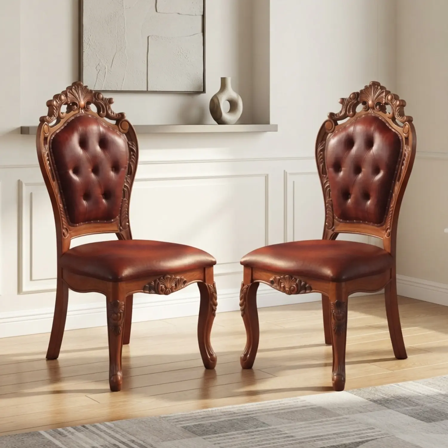 Set 2 Sillas de Comedor Praga Madera Americana Cuero Capitoné 1