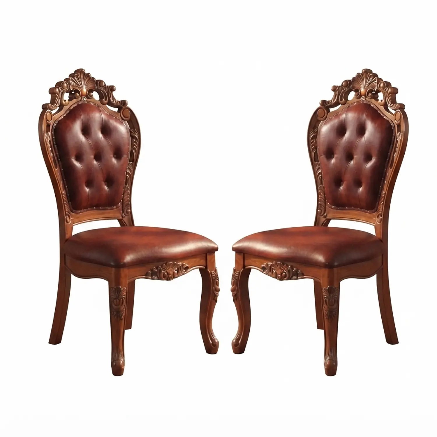 Set 2 Sillas de Comedor Praga Madera Americana Cuero Capitoné 3