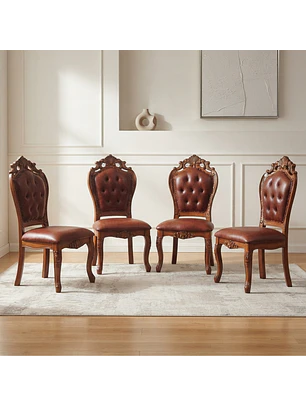 Set 4 Sillas de Comedor Praga Madera Americana Cuero Capitoné