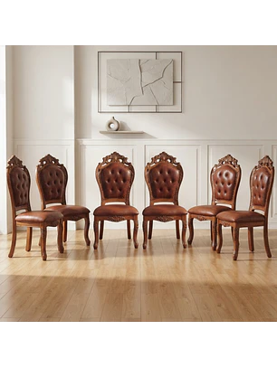 Set 6 Sillas de Comedor Praga Madera Americana Cuero Capitoné