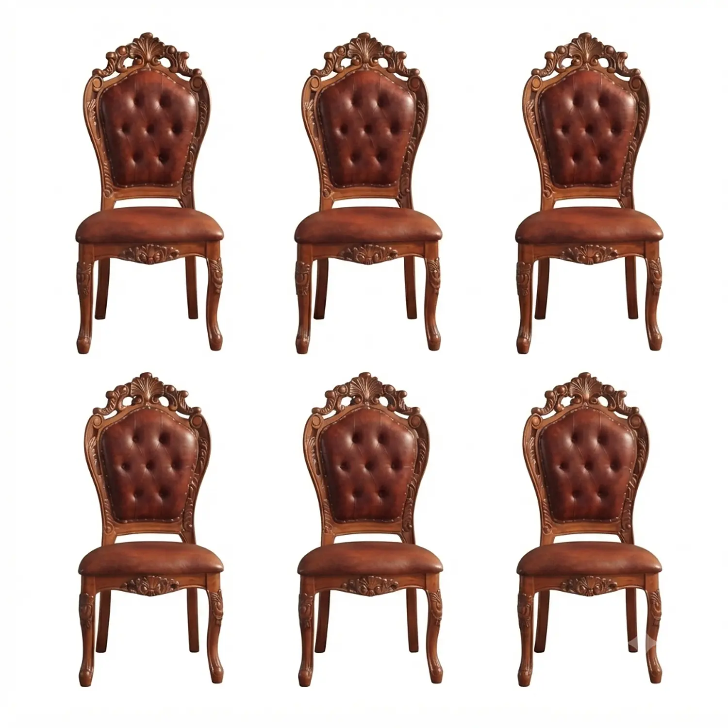Set 6 Sillas de Comedor Praga Madera Americana Cuero Capitoné 3
