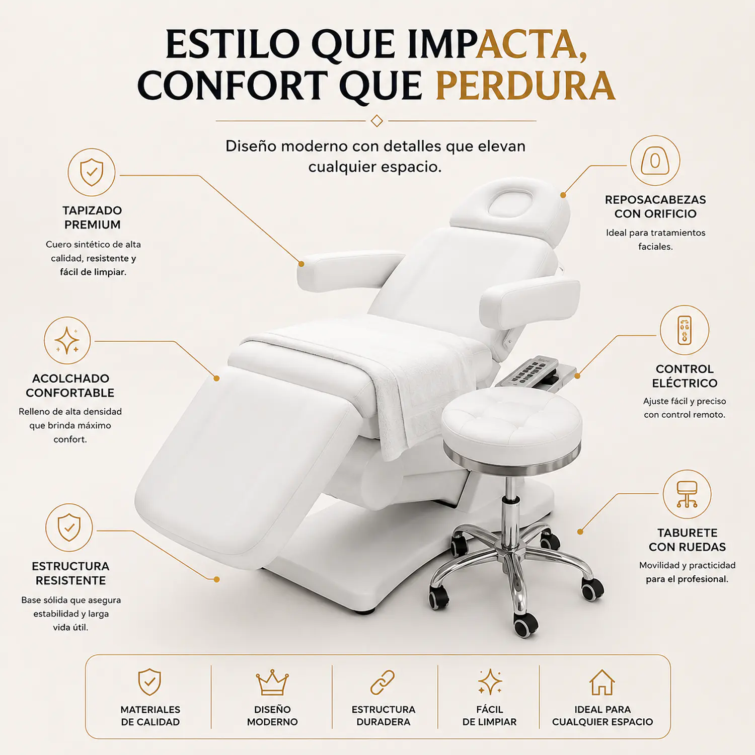 Set Camilla Sillón Cosmetológico Eléctrica y Banquito Hidráulico 7