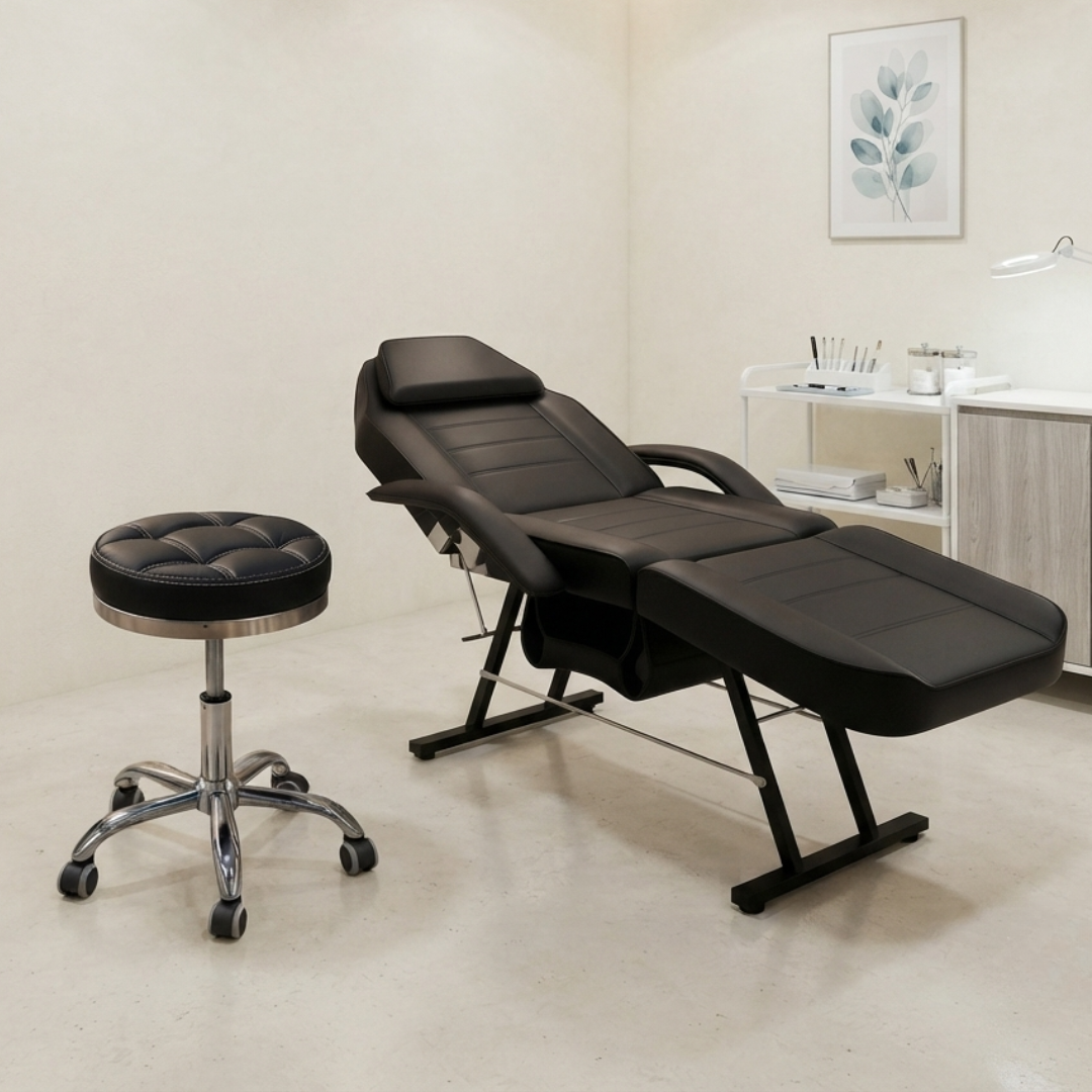 Set Camilla Estética Reclinable y Banquito Hidráulico Profesional