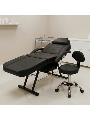 Set Camilla Estética Reclinable y Banquito con Ruedas y Respaldo Profesional