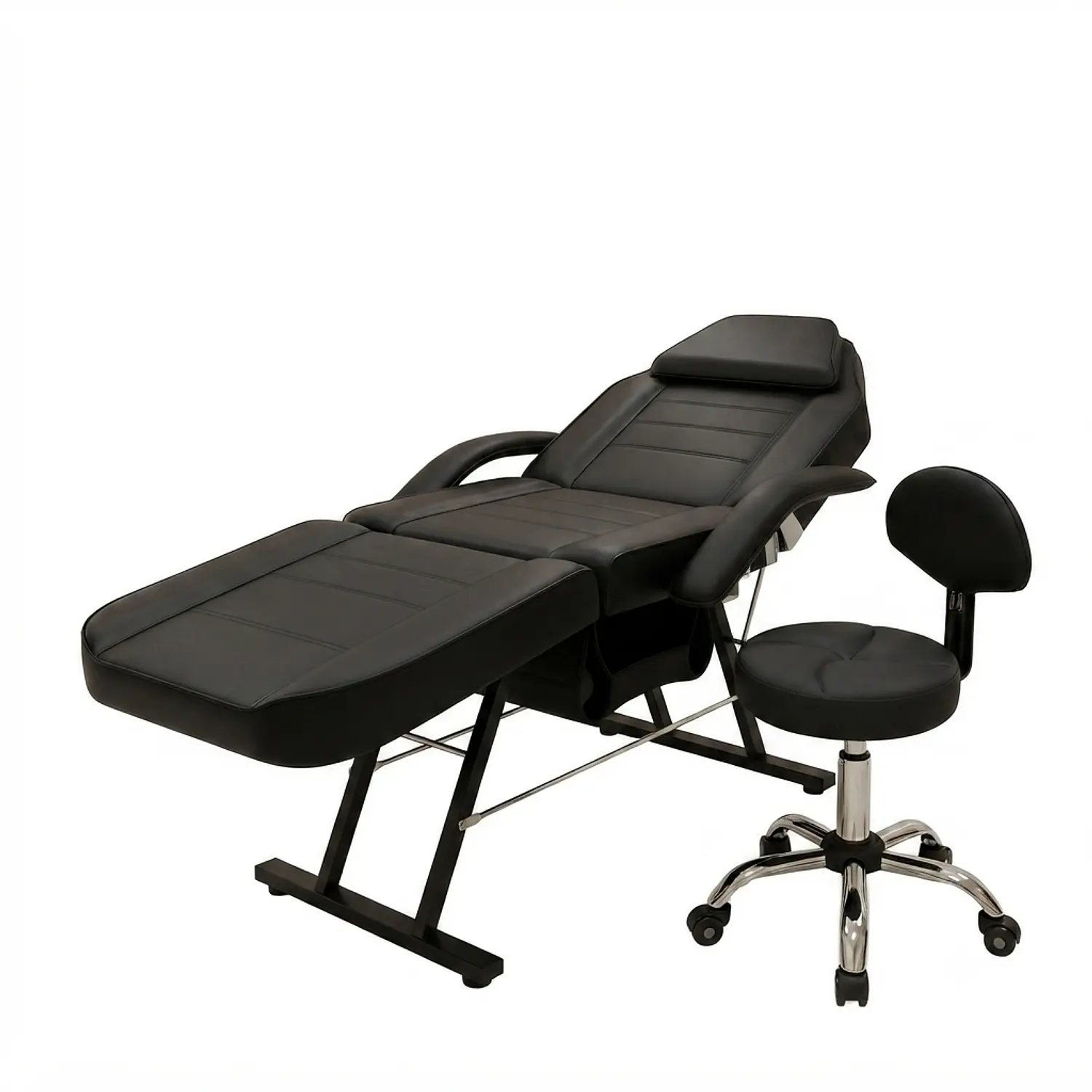 Set Camilla Estética Reclinable y Banquito con Ruedas y Respaldo Profesional 3